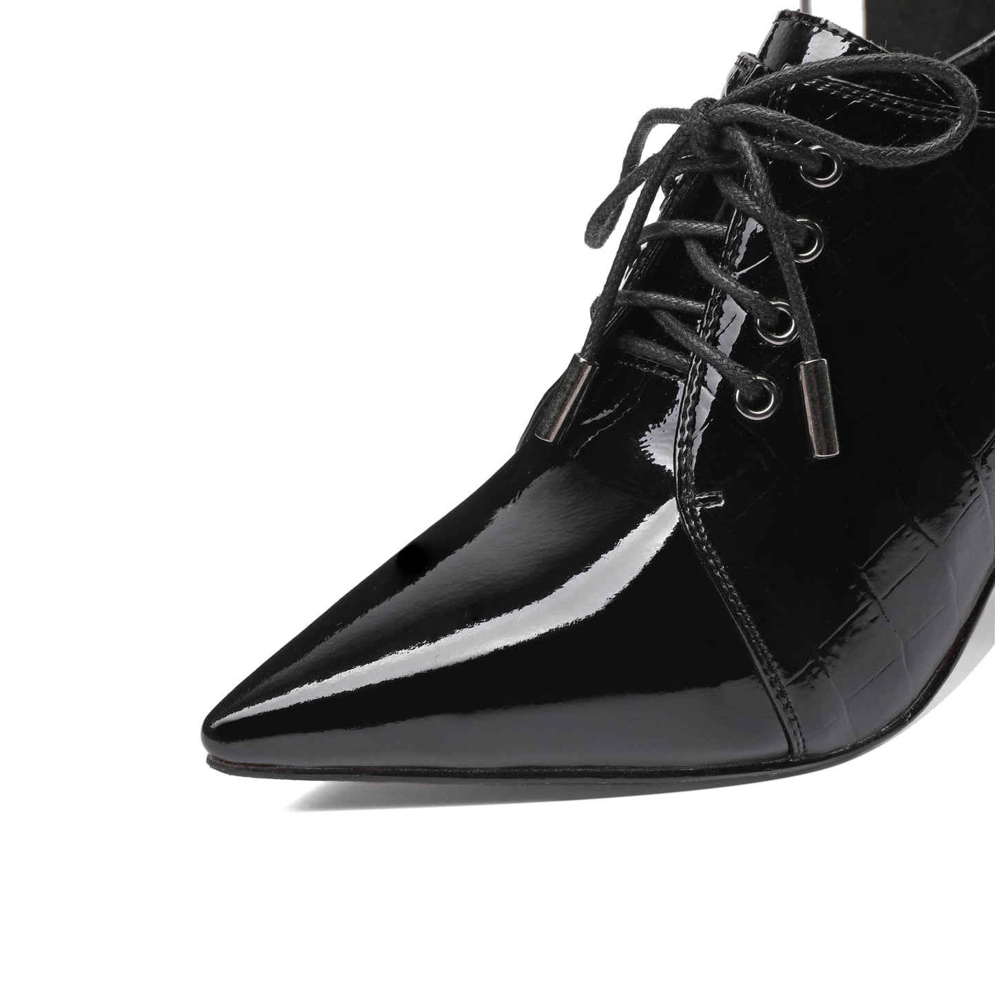 Nine Seven Patent Leather Women's Handmade Pointed Lace Up Toe High Spool Heel Side Zip Retro Pumps