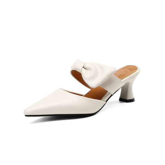 Nine Seven Women's Handmade Bowknot Slip On Pointed Toe Mid Heel Weeding Sandal Shoes