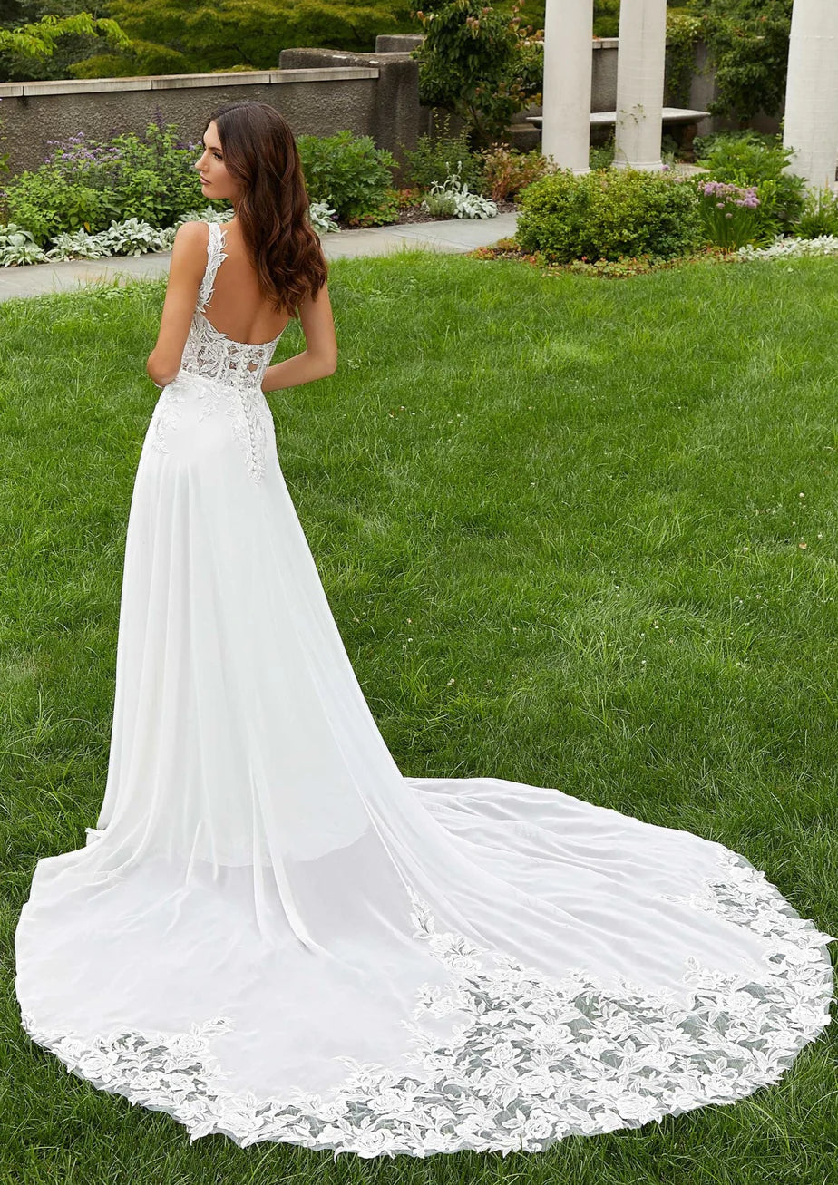 Nine Seven Lace Straps Embroidered Appique Chiffon A-Line Bridal Wedding Dress Customization