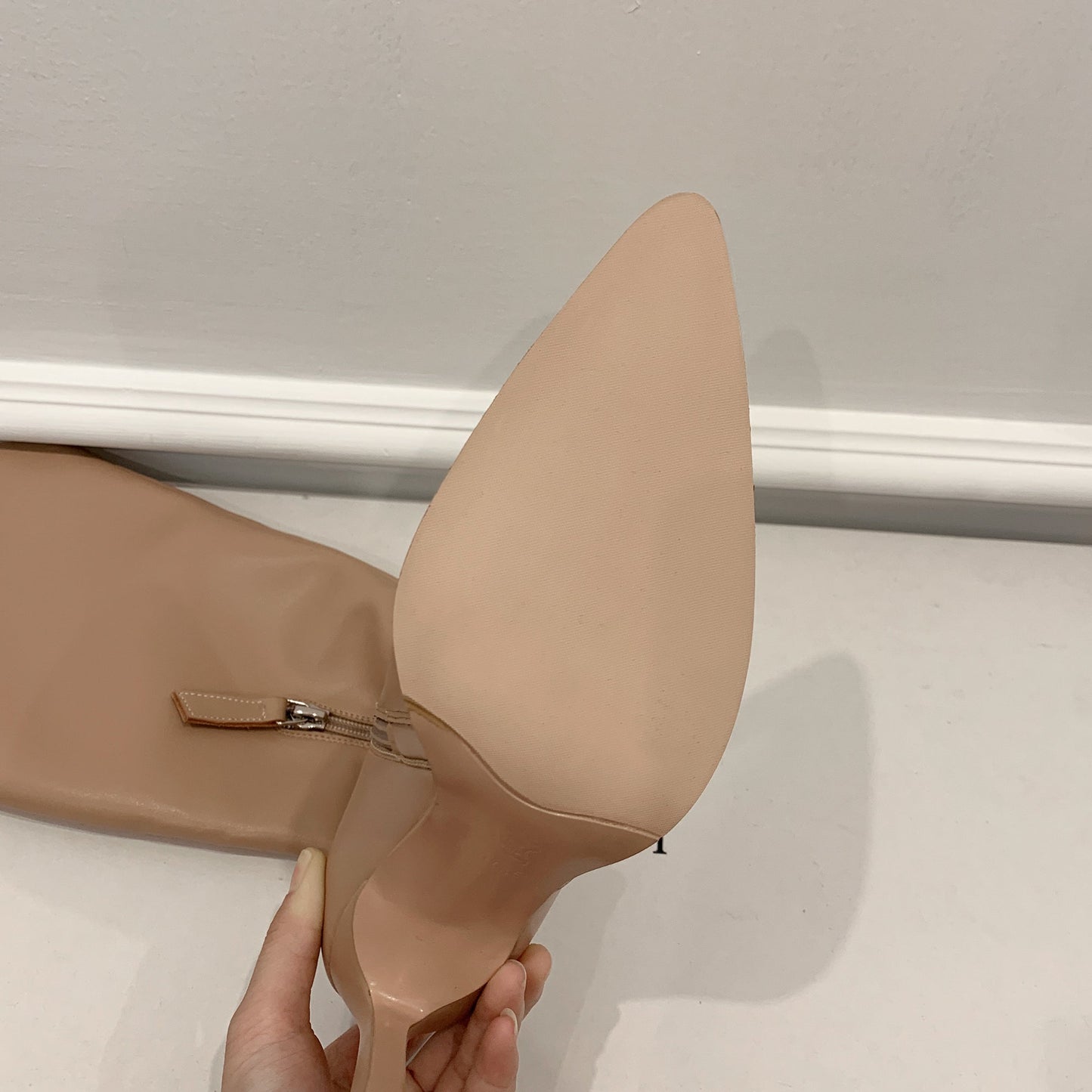 Nine Seven Women's Genuine Leather Pointed Toe Handmade Stiletto Heels Half Side Zipper Stylish Knee High Boots