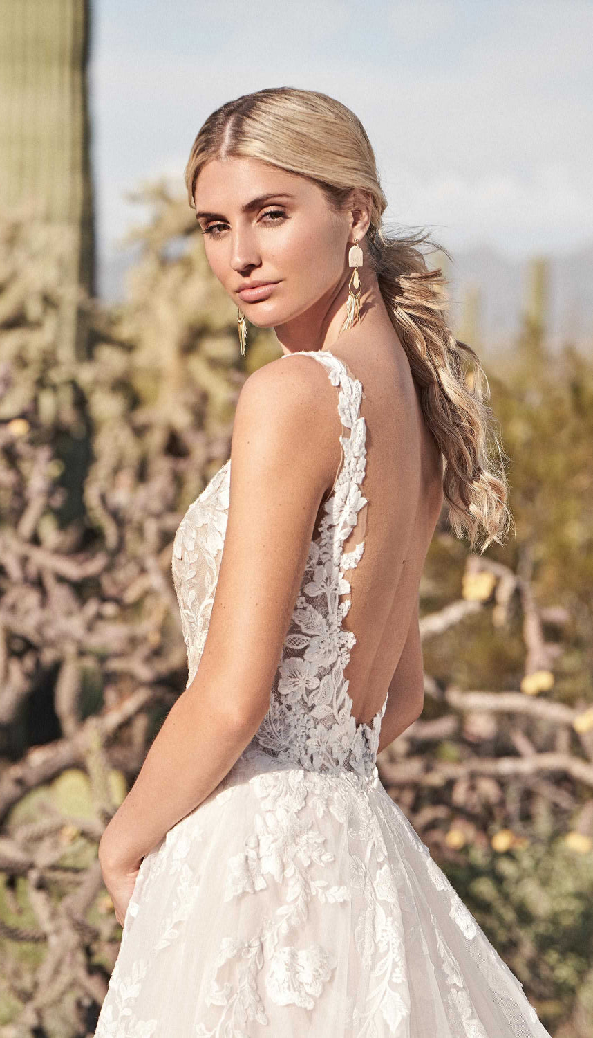 Nine Seven A-Line Plunging V-Neckline Low and Open Scoop Back Wedding Dress Customization