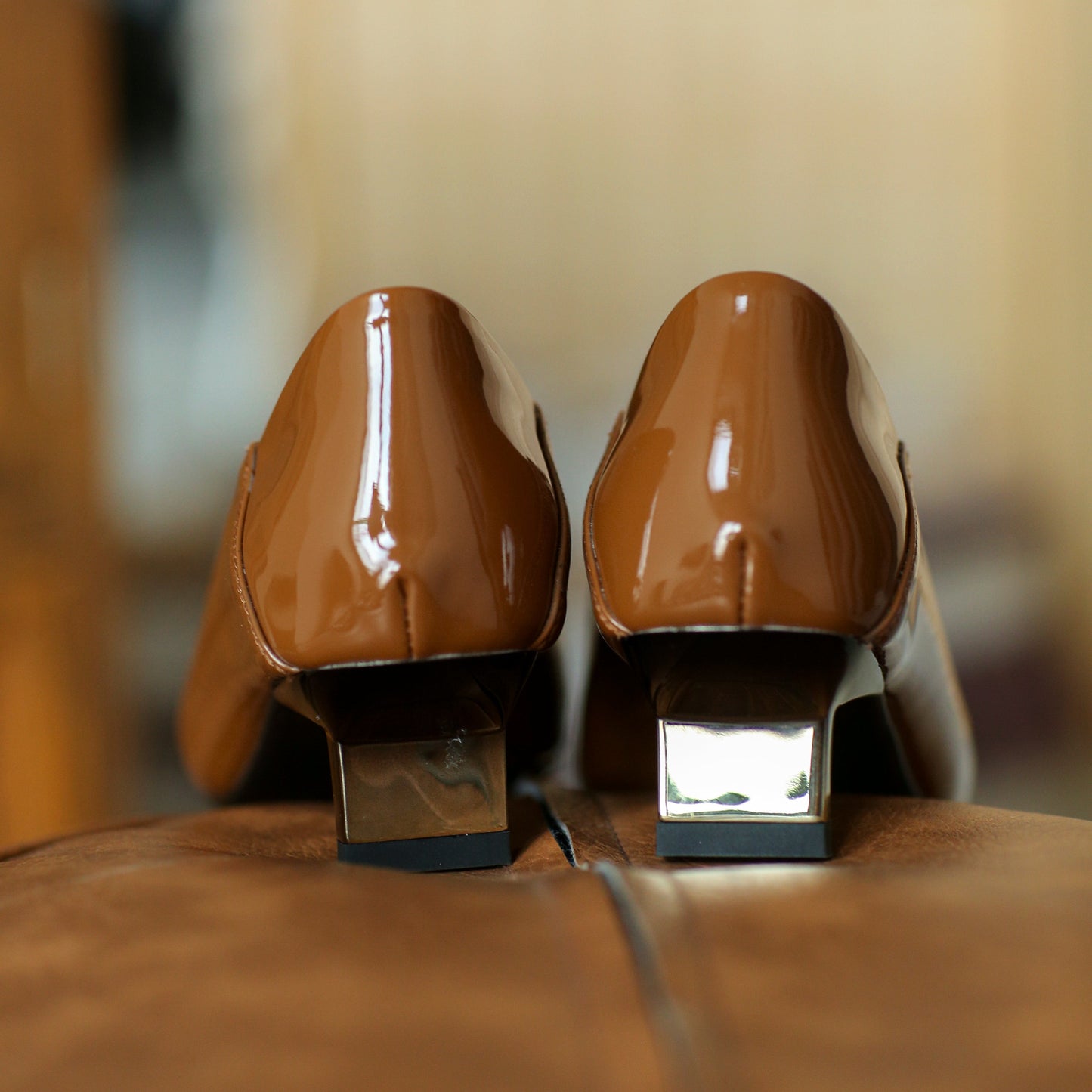 Nine Seven Women's Patent Leather Handmade Low Heel Mental Square Toe Slip On Vintage Loafer Pumps