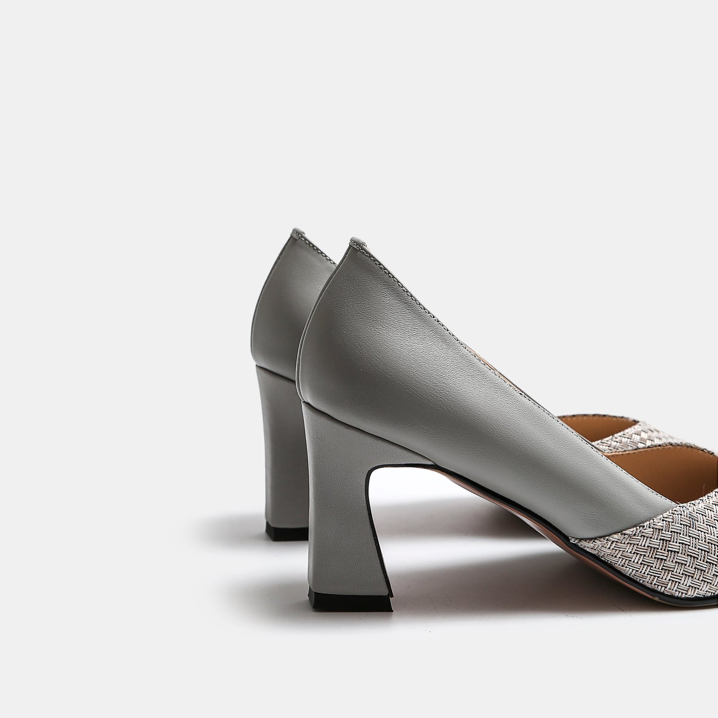 Nine Seven Women's Genuine Leather Fabric Handmade Little Square Toe High Heel Slip On Graceful Pump Shoes