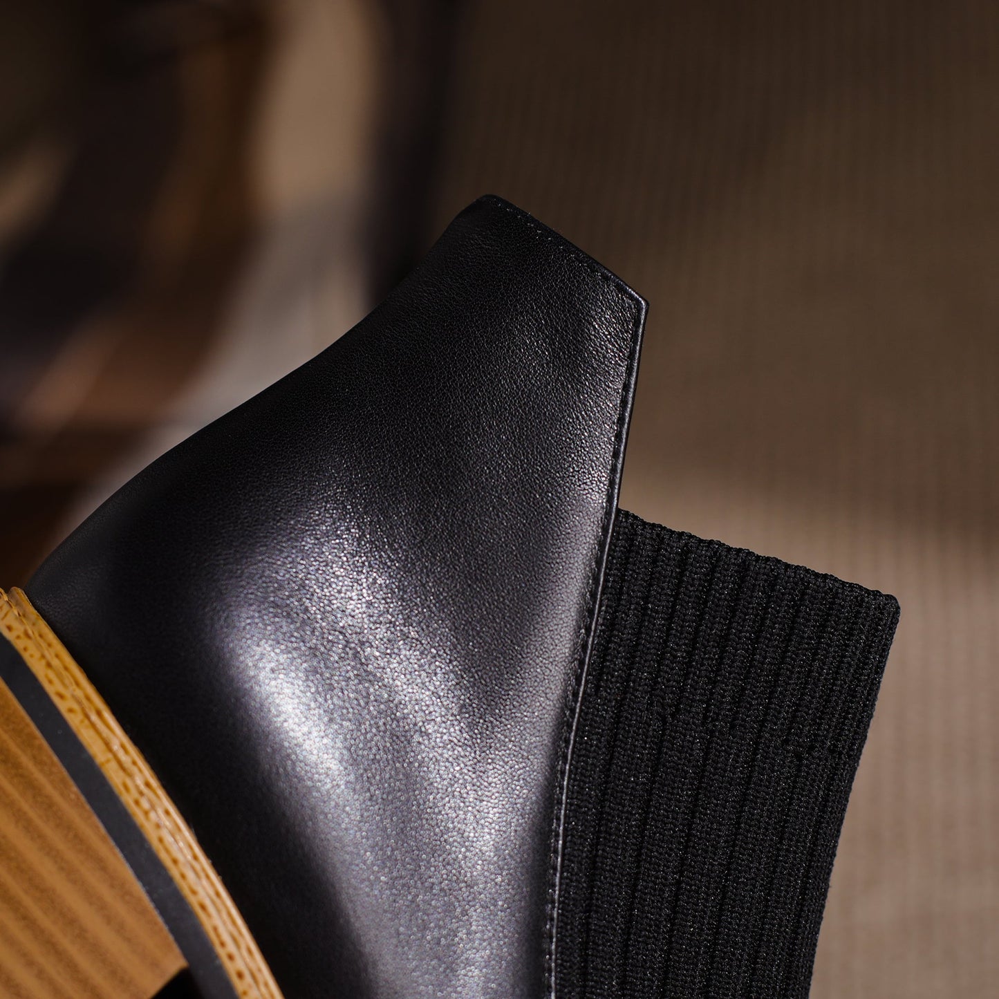 Nine Seven Handmade Women's Genuine Leather Casual Slip on Stretched Woolen Square Toe Low Block Heel Ankle Boots