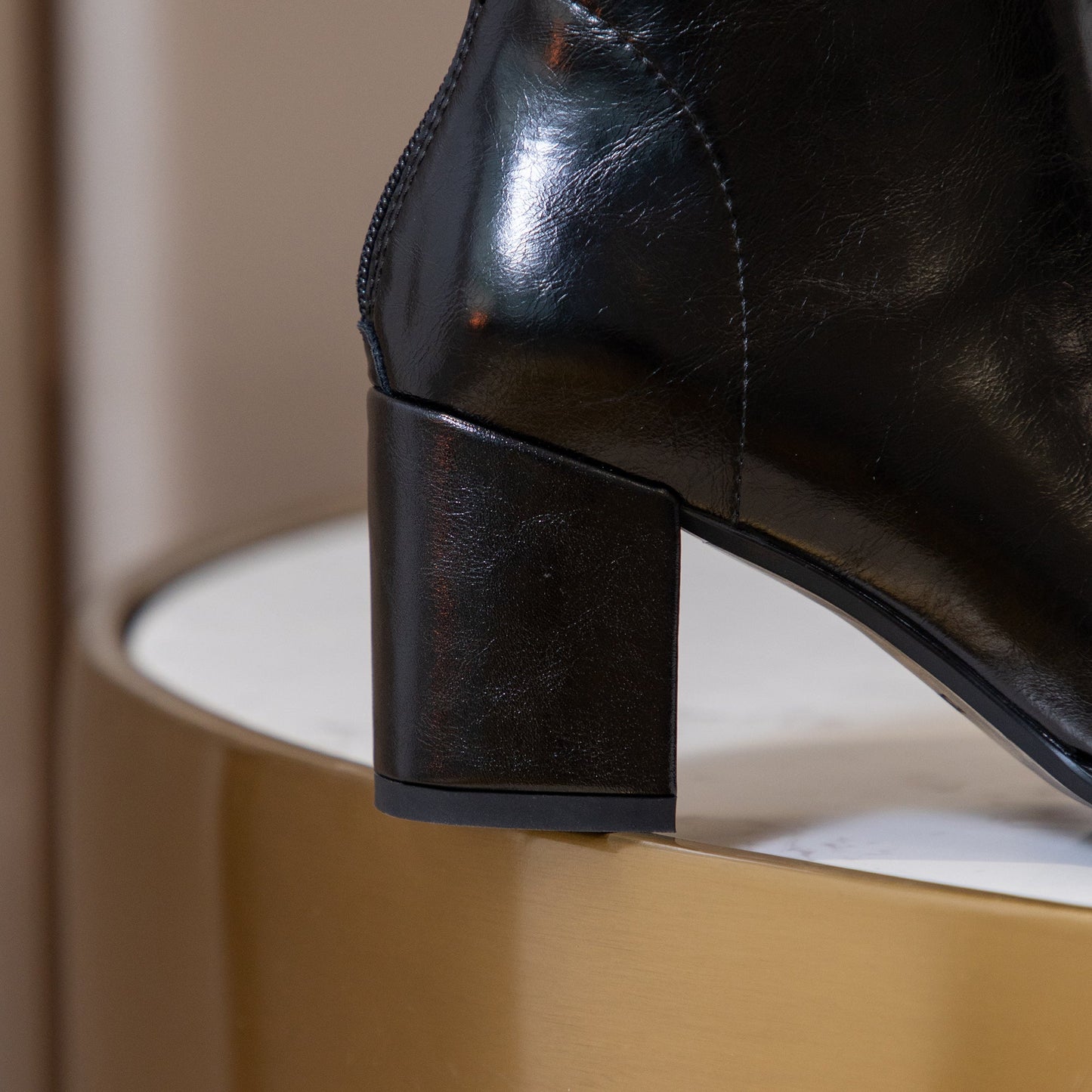 Nine Seven Women's Genuine Leather Handmade Square Toe Mid Chunky Heel Knee High Boots with Back Zipper