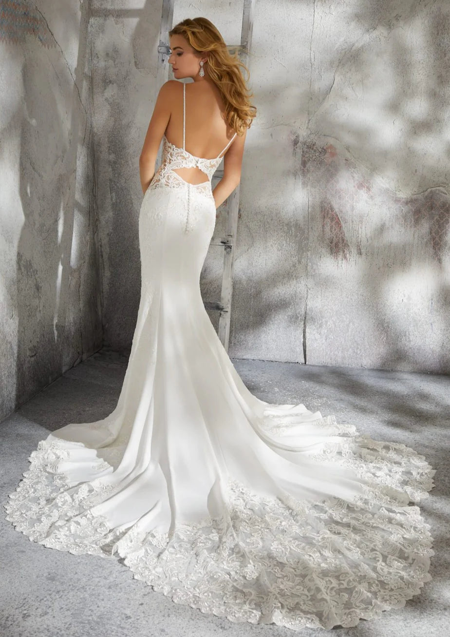 Nine Seven Plunging V-Neckline Spaghetti Strap Open Scoop Back Bohemian Wedding Dress Customization