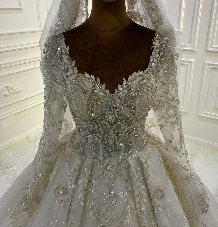 Nine Seven Veils Long Sleeve Lace Applique Wedding Dress Customization