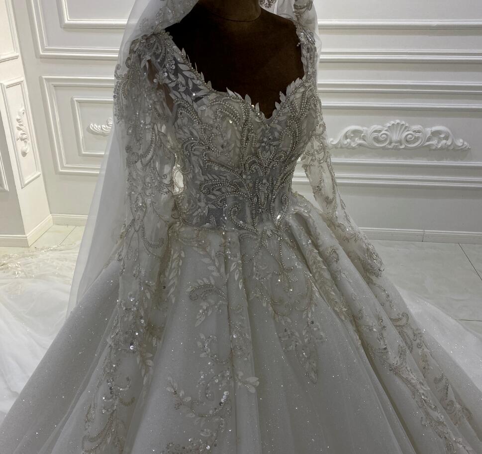Nine Seven Veils Long Sleeve Lace Applique Wedding Dress Customization