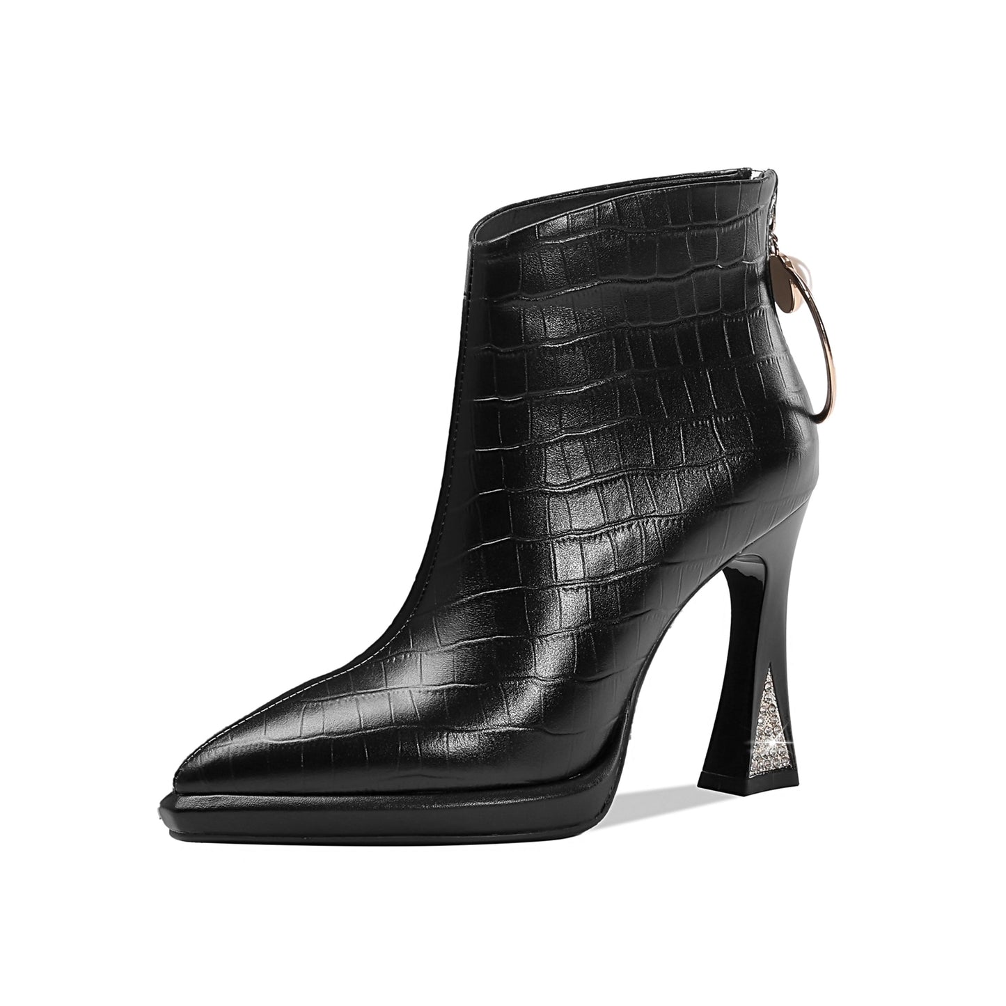 Nine Seven Women's Genuine Leather Pointed Toe Handmade Back Zipper with Ring High Heels Chic Ankle Boots