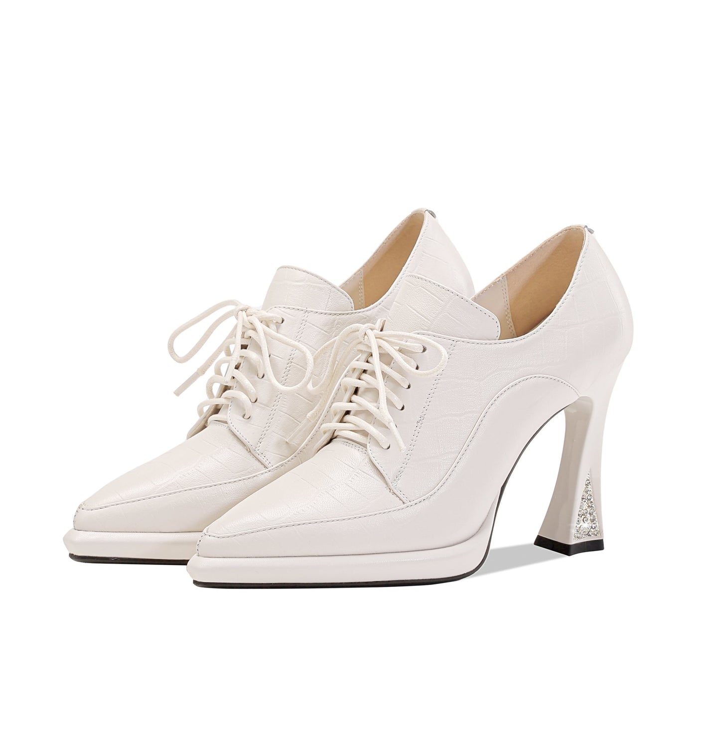 Nine Seven Women's Genuine Leather Pointed Toe Handmade Lace Up Stylish High Heels Pumps Shoes