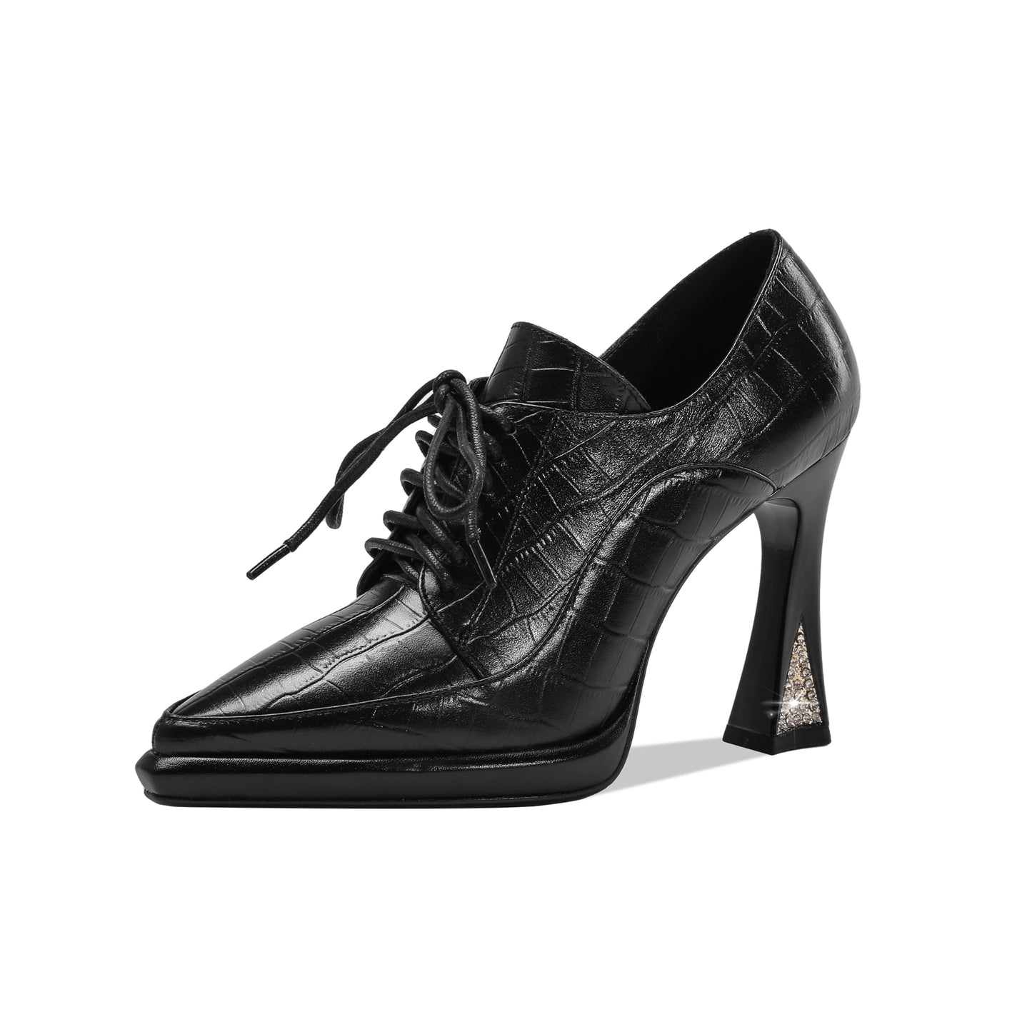 Nine Seven Women's Genuine Leather Pointed Toe Handmade Lace Up Stylish High Heels Pumps Shoes