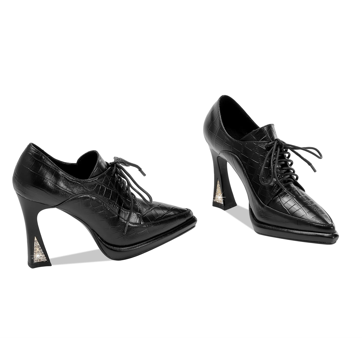 Nine Seven Women's Genuine Leather Pointed Toe Handmade Lace Up Stylish High Heels Pumps Shoes