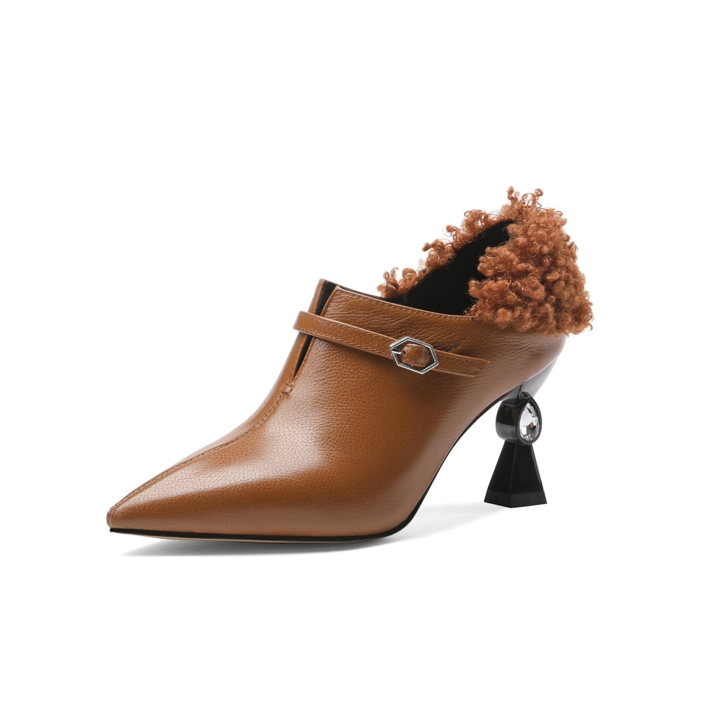 Nine Seven Women's Genuine/Patent Leather Handmade Exquisite High Heel Pointed Toe Graceful Slip On V-Shaped Pump Shoes with Buckle