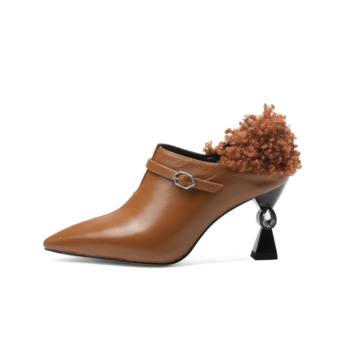 Nine Seven Women's Genuine/Patent Leather Handmade Exquisite High Heel Pointed Toe Graceful Slip On V-Shaped Pump Shoes with Buckle