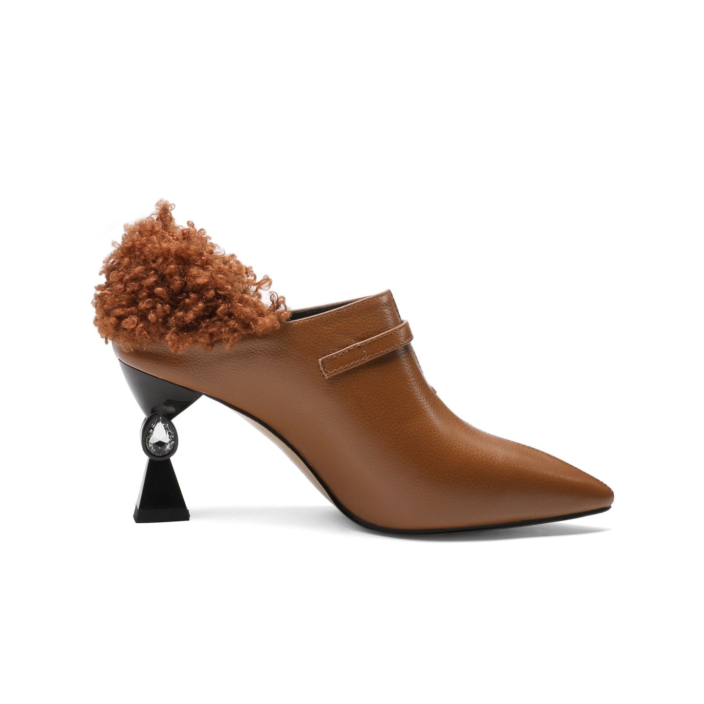 Nine Seven Women's Genuine/Patent Leather Handmade Exquisite High Heel Pointed Toe Graceful Slip On V-Shaped Pump Shoes with Buckle