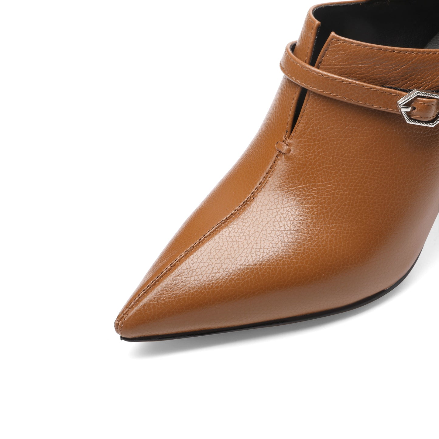 Nine Seven Women's Genuine/Patent Leather Handmade Exquisite High Heel Pointed Toe Graceful Slip On V-Shaped Pump Shoes with Buckle