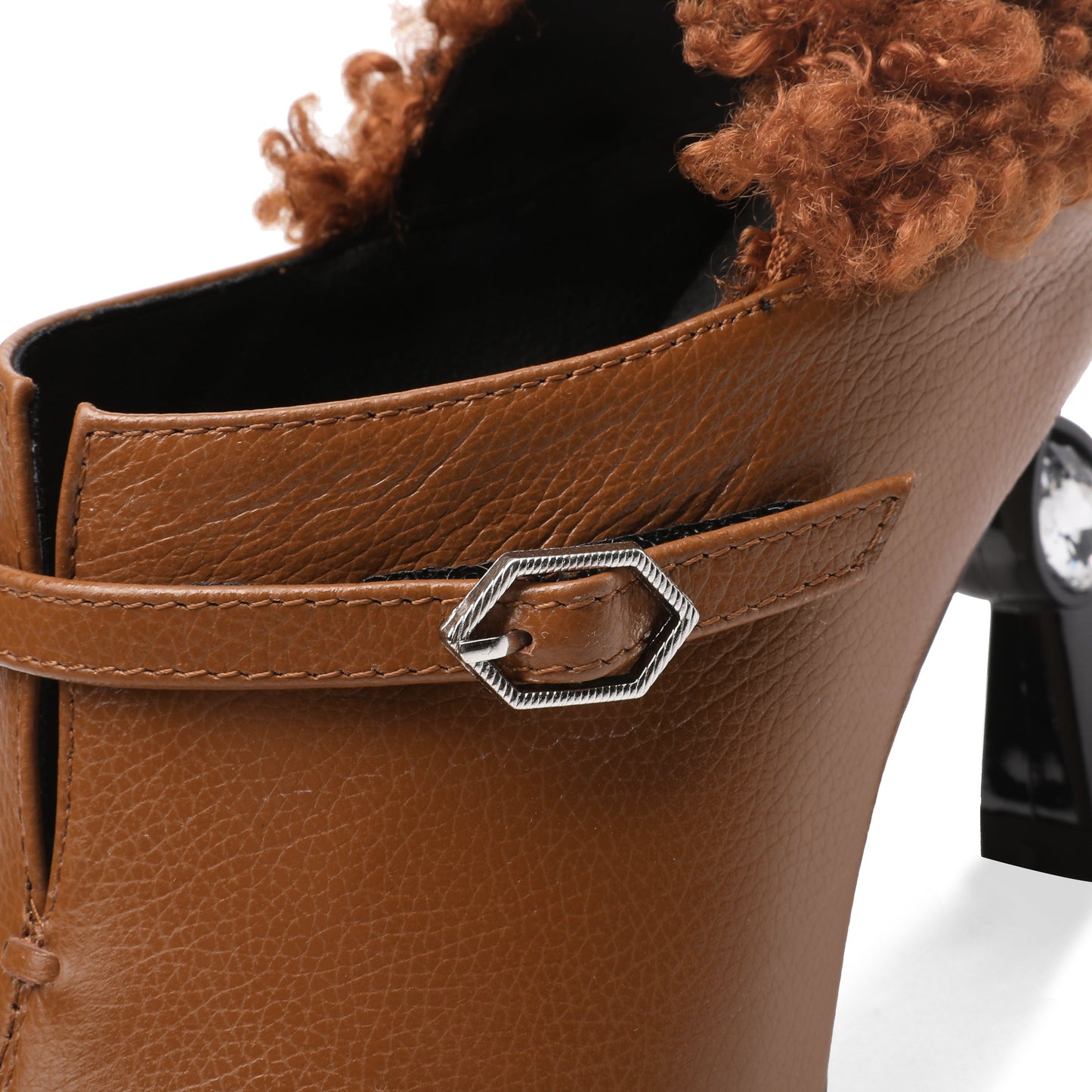 Nine Seven Women's Genuine/Patent Leather Handmade Exquisite High Heel Pointed Toe Graceful Slip On V-Shaped Pump Shoes with Buckle