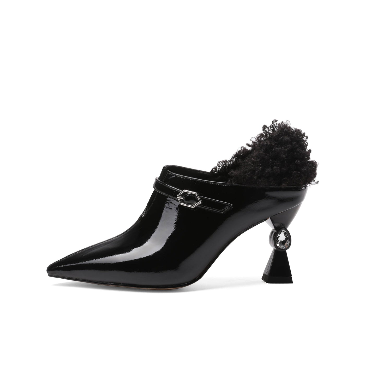 Nine Seven Women's Genuine/Patent Leather Handmade Exquisite High Heel Pointed Toe Graceful Slip On V-Shaped Pump Shoes with Buckle