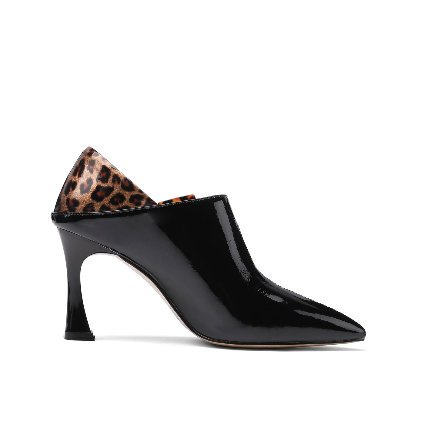 Nine Seven Women's Handmade Patent Leather Elegant Pointed Toe Buckled Mid Heel Pumps with Leopard Print