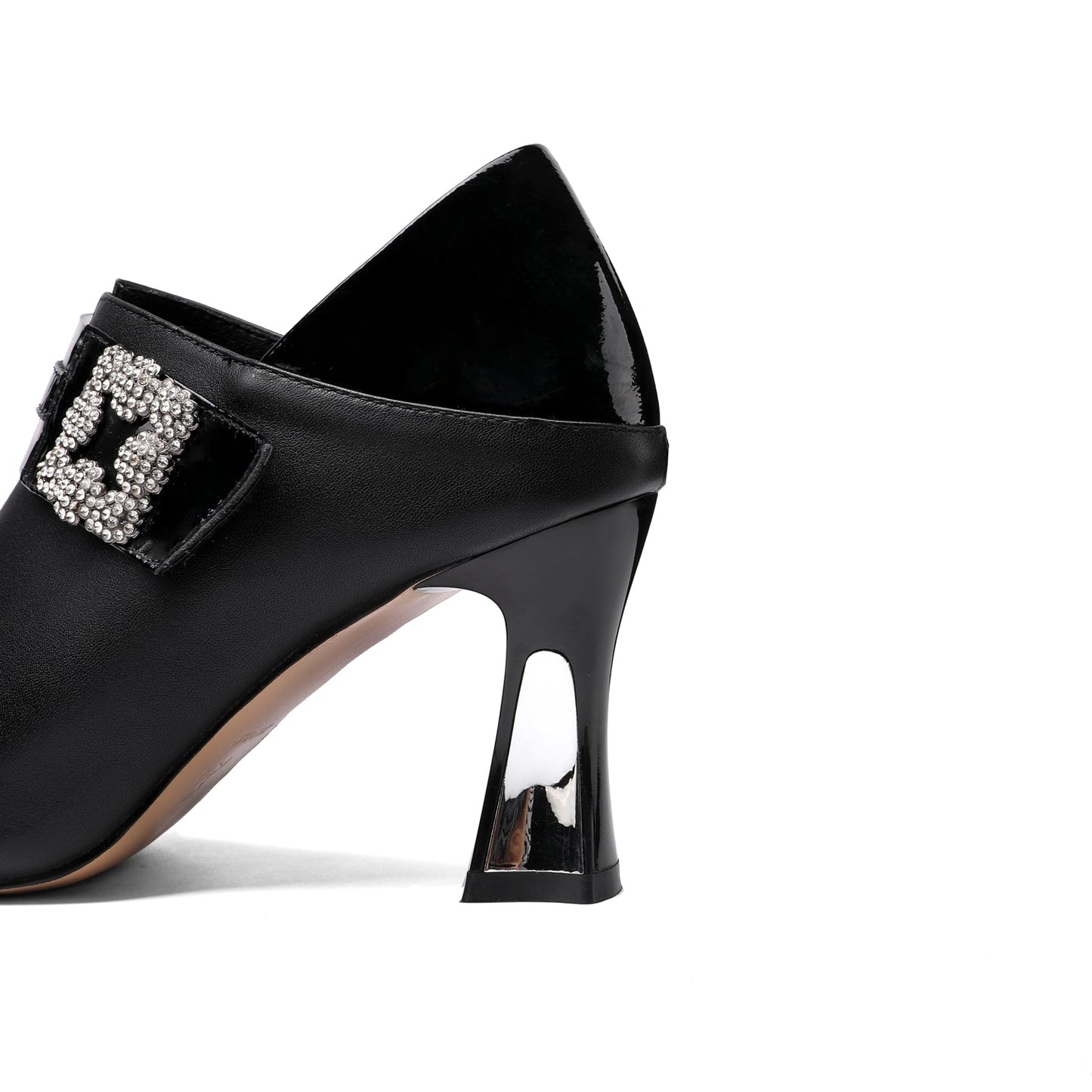 Nine Seven Women's Handmade Pointed Toe Genuine Leather Sexy High Heel Glitter Square Decor Plus-Size Pump Shoes