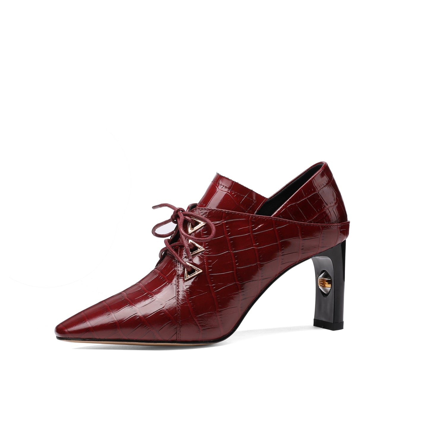 Nine Seven Women's Handmade Embossed Genuine Leather Square Toe Exquisite High Heel Lace Up Plus-Size Pump Shoes