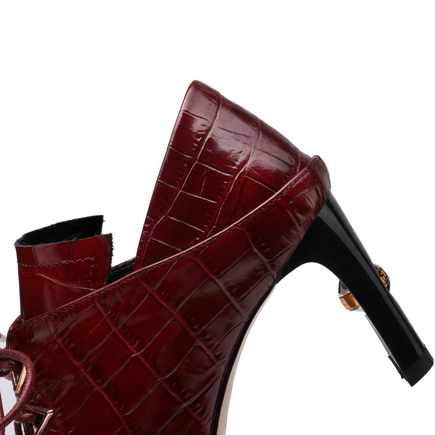 Nine Seven Women's Handmade Embossed Genuine Leather Square Toe Exquisite High Heel Lace Up Plus-Size Pump Shoes