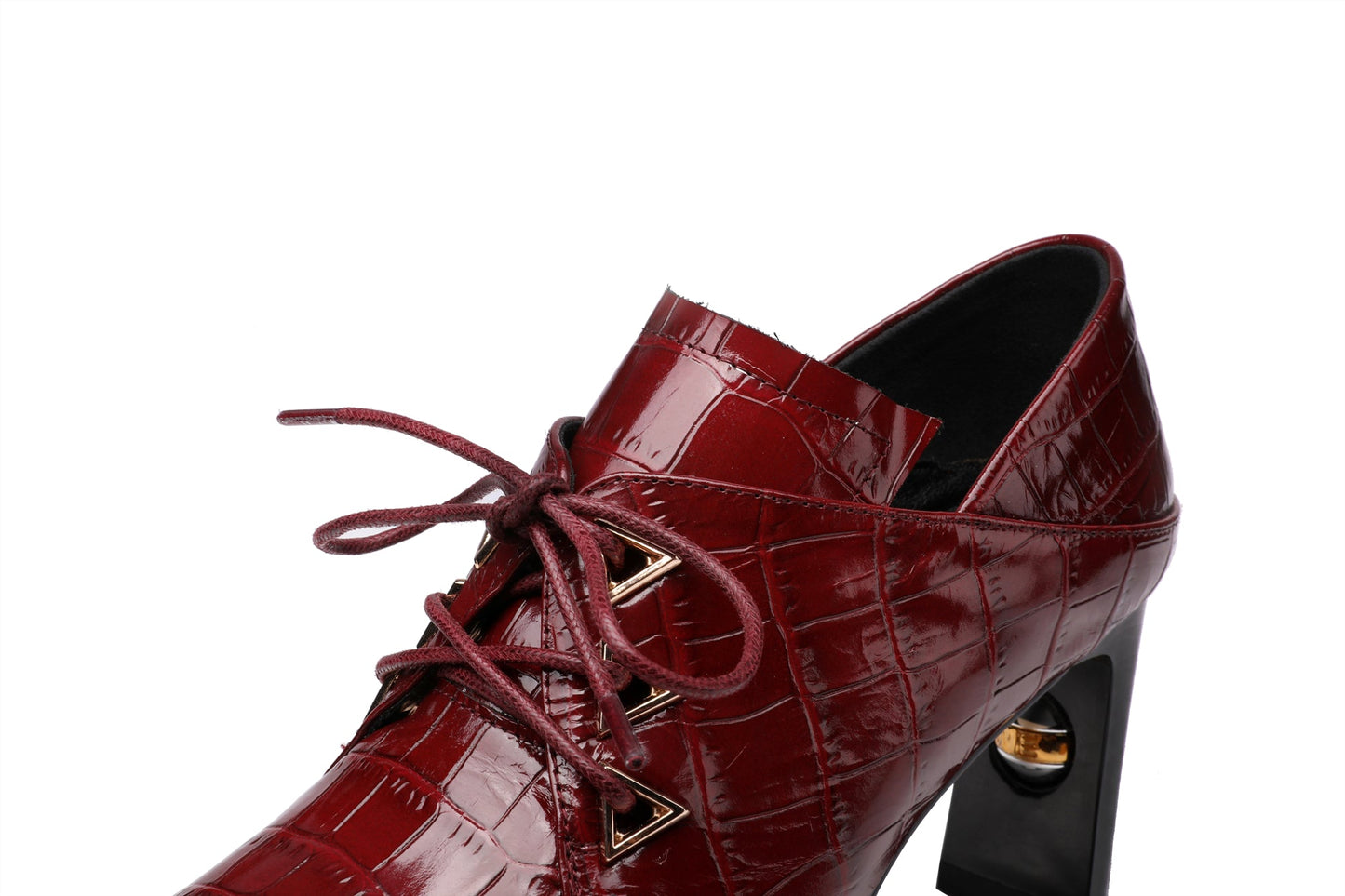 Nine Seven Women's Handmade Embossed Genuine Leather Square Toe Exquisite High Heel Lace Up Plus-Size Pump Shoes