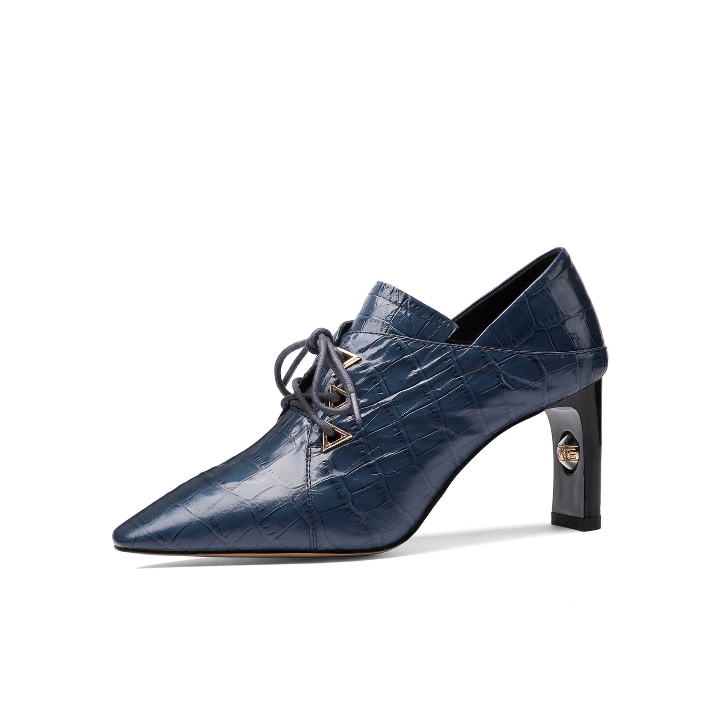 Nine Seven Women's Handmade Embossed Genuine Leather Square Toe Exquisite High Heel Lace Up Plus-Size Pump Shoes