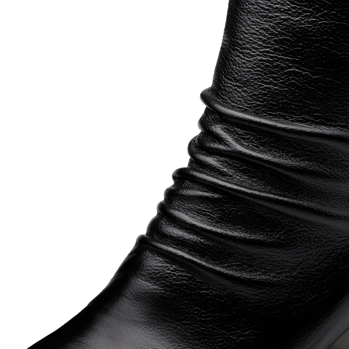 Nine Seven Women's Handmade Genuine Leather Pointed Toe Gradient Color Mid Block Heel Back Zip Up Trendy Ruffle Mid-Calf Boots