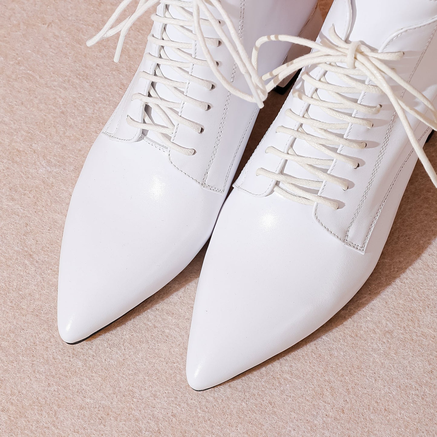 Nine Seven Women's Pointed Toe Genuine Leather Handmade Selftie Back Zipper Low Chunky Heels Casual Ankle Boots