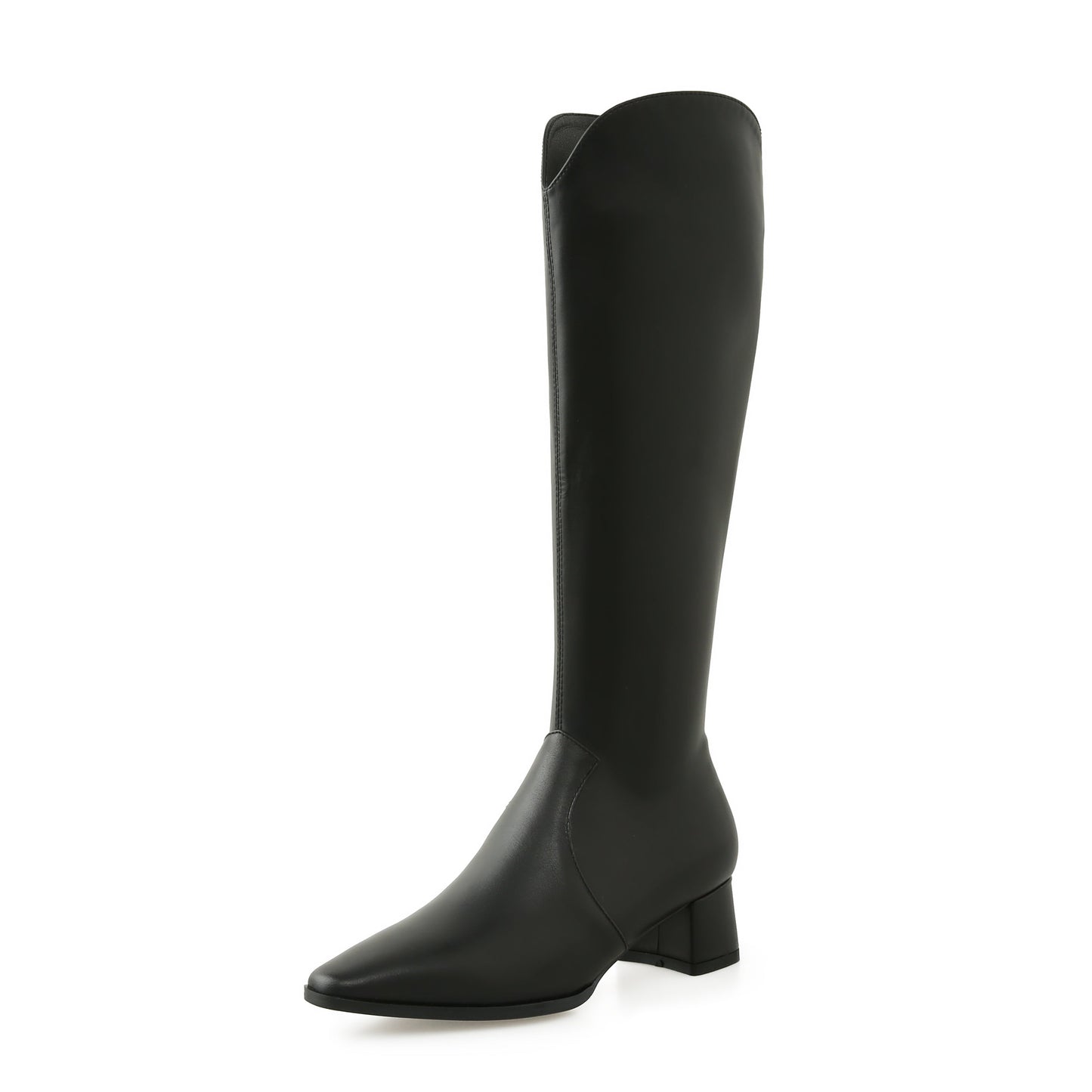 Nine Seven Women's Handmade Leather Comfortable Chunky Heel Side Half Zipper Round Toe Knee-High Boots