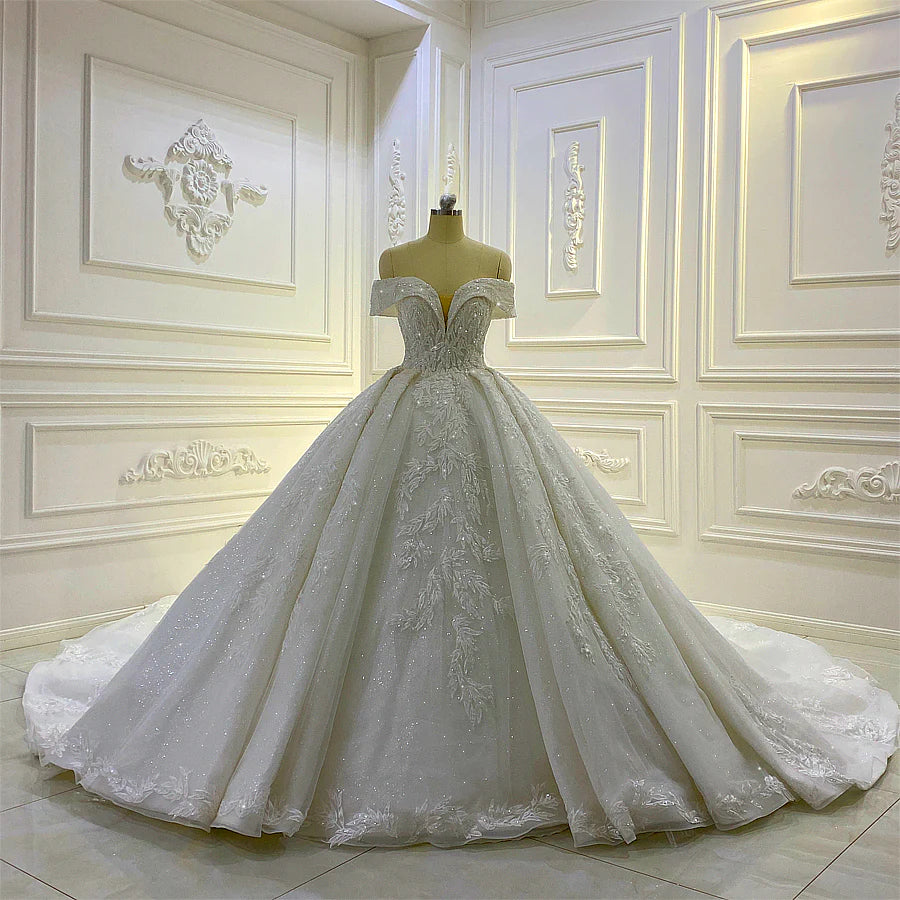 Nine Seven Applique Crystal Sleeveless Bridal Gown With Train Princess Wedding Dresses Customization