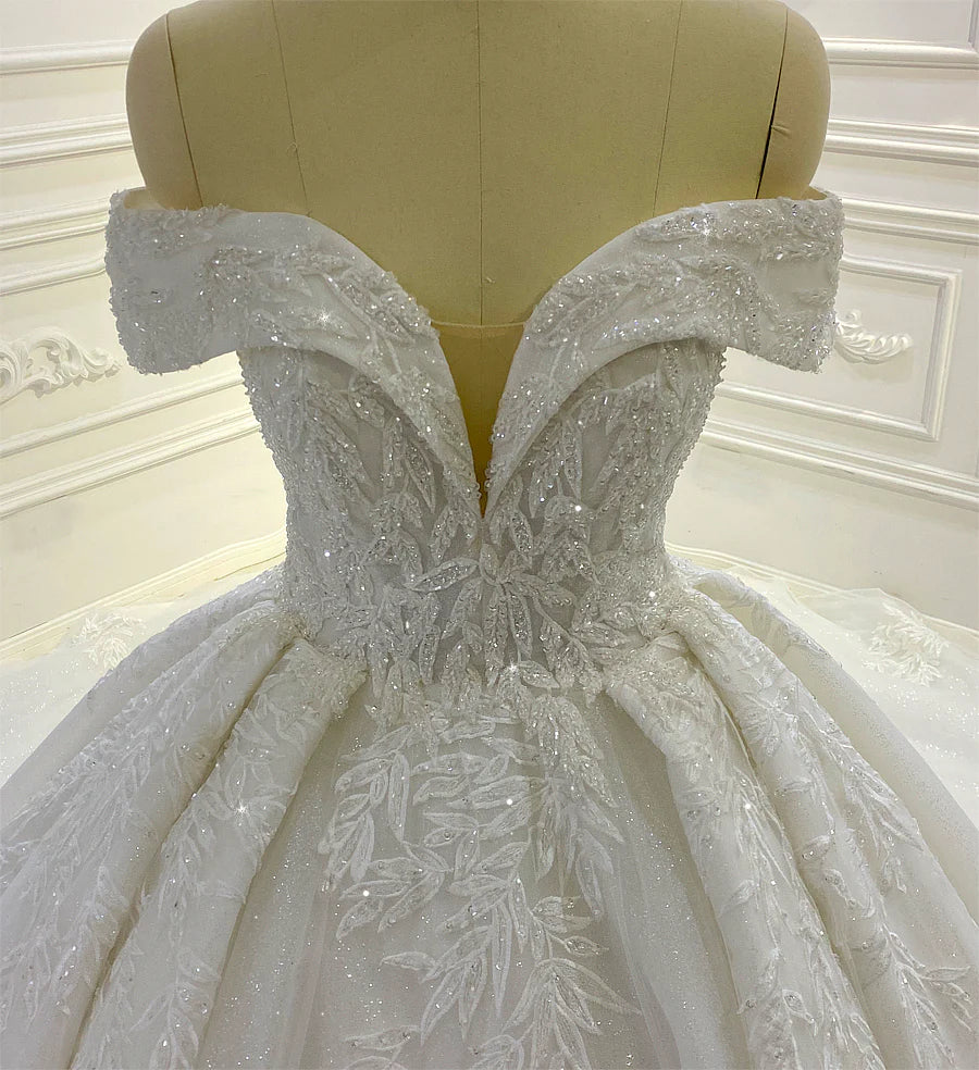Nine Seven Applique Crystal Sleeveless Bridal Gown With Train Princess Wedding Dresses Customization