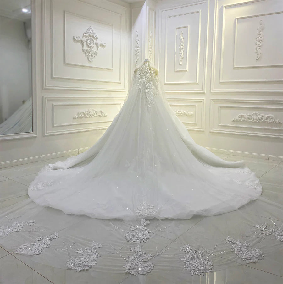 Nine Seven Applique Crystal Sleeveless Bridal Gown With Train Princess Wedding Dresses Customization