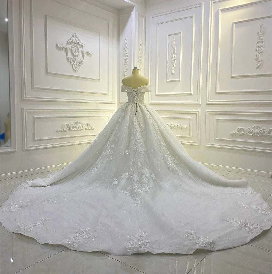 Nine Seven Applique Crystal Sleeveless Bridal Gown With Train Princess Wedding Dresses Customization