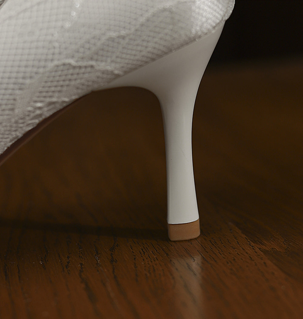 Nine Seven Handmade Women's Satin Bowknot Slip On Stiletto Heel Bridal Weeding Pumps Shoes