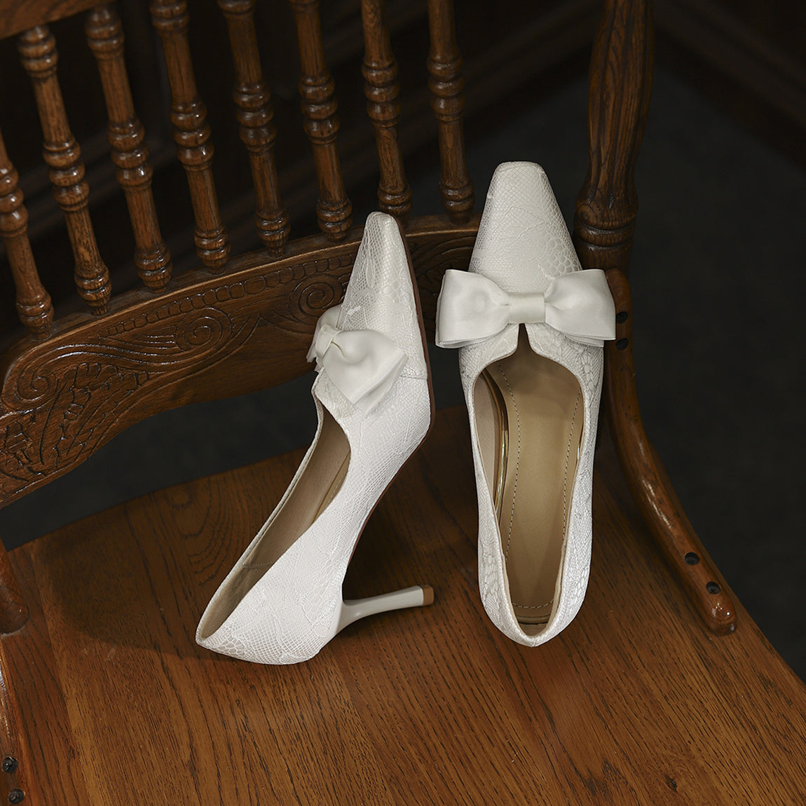 Nine Seven Handmade Women's Satin Bowknot Slip On Stiletto Heel Bridal Weeding Pumps Shoes