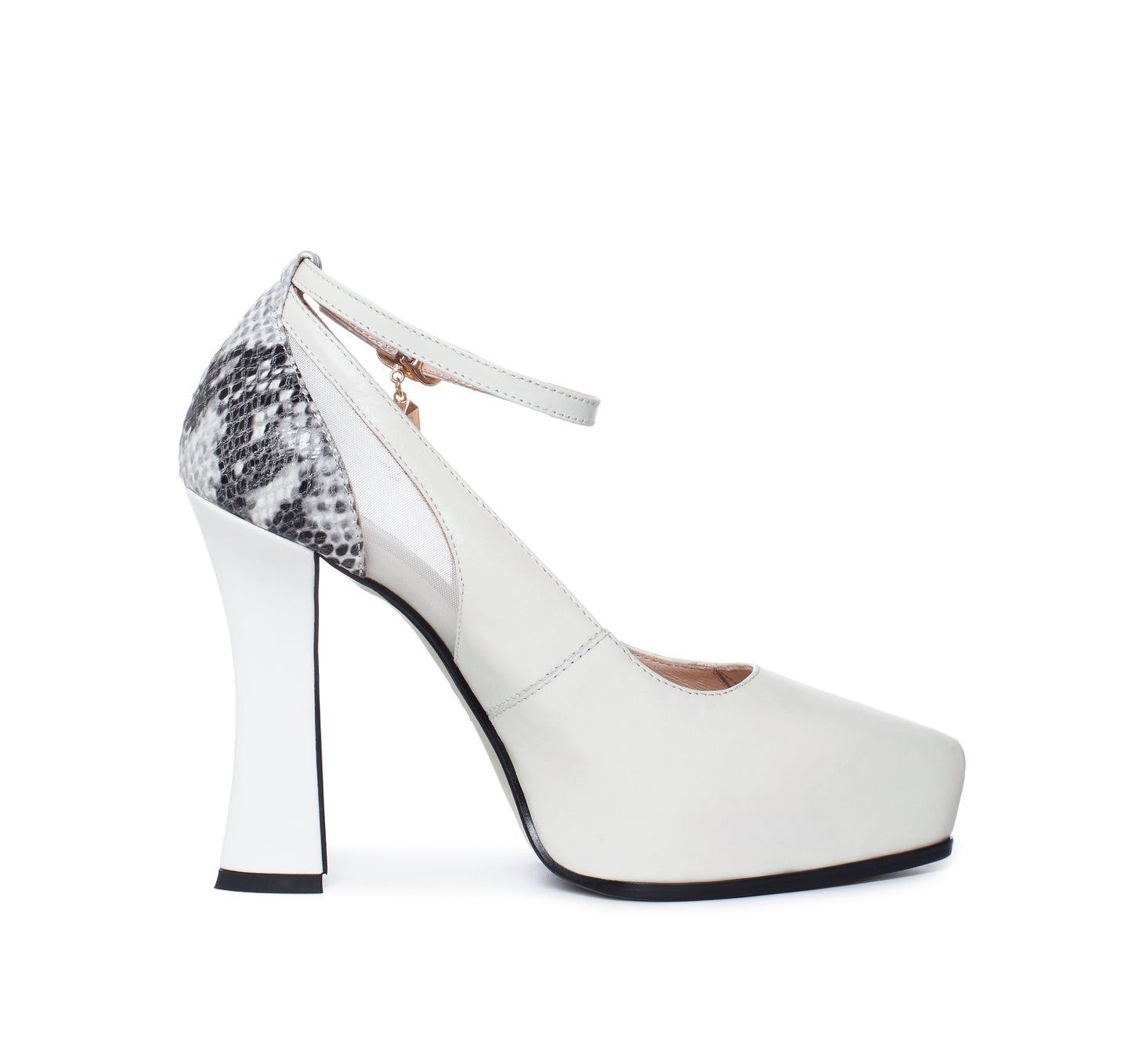 Nine Seven Women's Handmade Genuine Leather Sexy High Heel Platform Pointed Toe Glitter Pumps with Buckle and Pendant