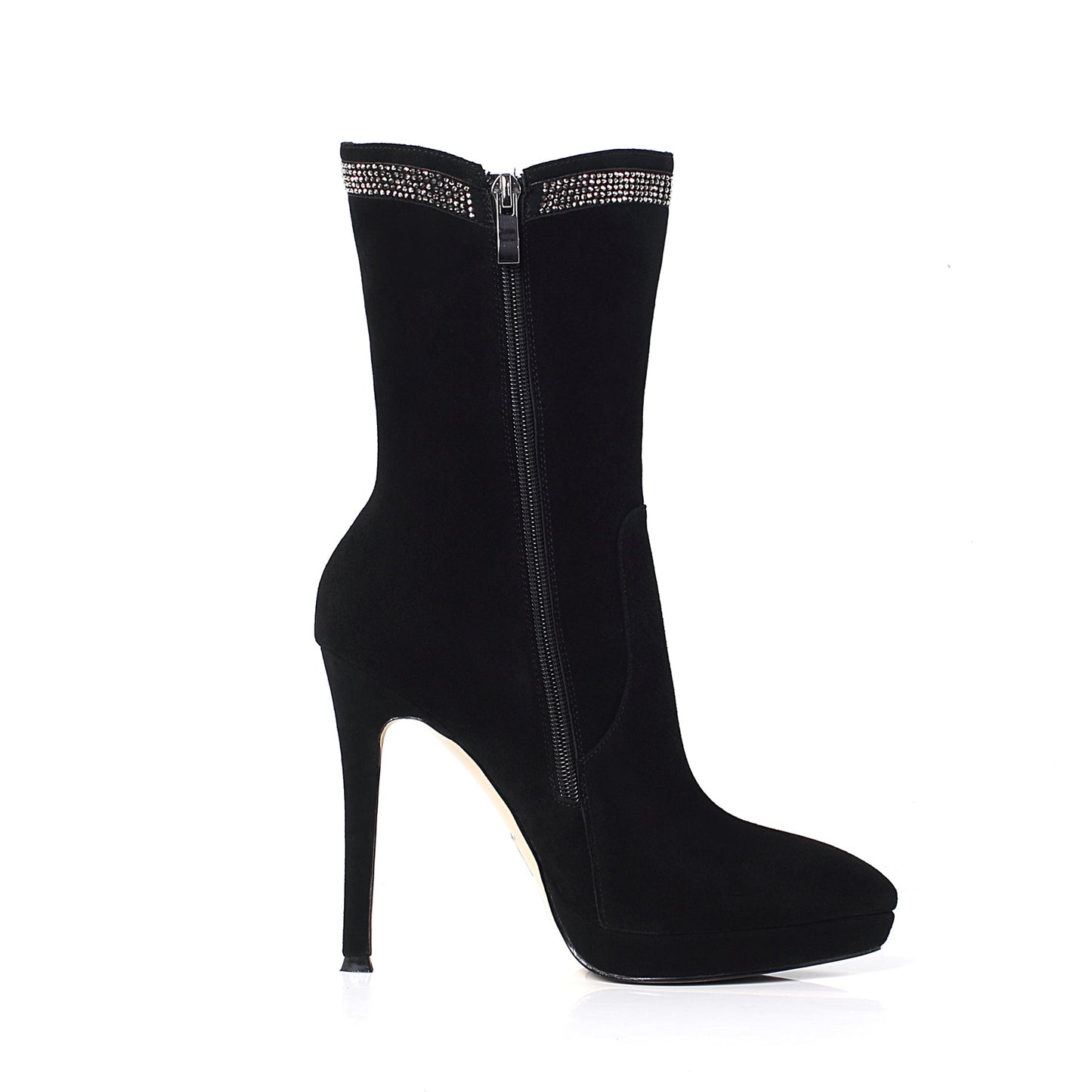 Nine Seven Women's Handmade Leather Glitter Pattern Decor Pointed Toe Spikes-Stiletto High Heel Platform Side Zip Up Sexy Mid-Calf Boots