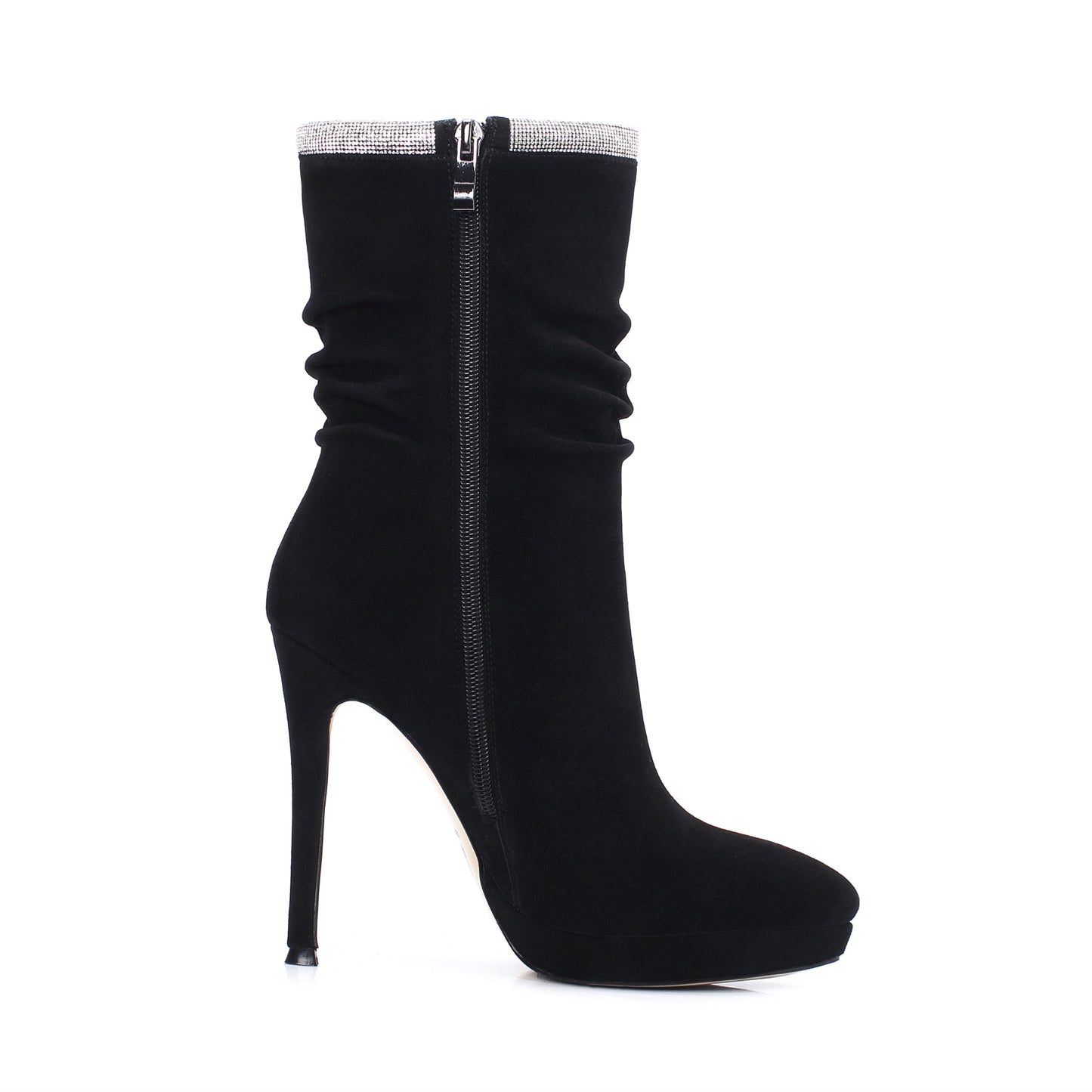 Nine Seven Women's Handmade Leather Spikes-Stiletto High Heel Platform Pointed Toe Side Zip Up Glitter Mid-Calf Boots