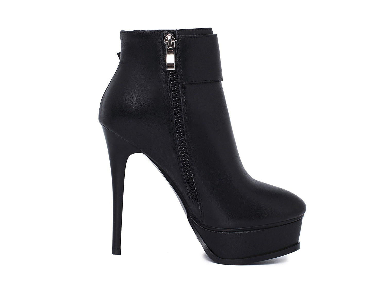 Nine Seven Women's Leather Handmade Spikes-Stiletto Heel Side Zip Up Platform Pointed Toe Ankle Boots with Buckles Decor