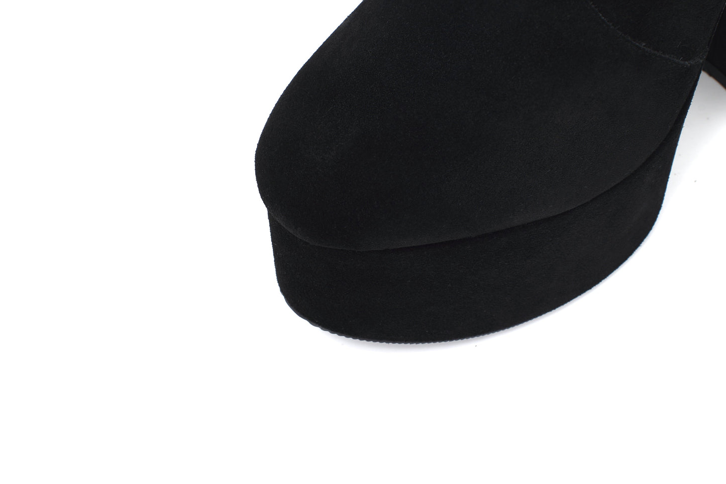 Nine Seven Women's Handmade Genuine/Suede Leather Round Toe Supper High Chunky Heel Side Zip Up Stylish Black Calf High Boots with Platform