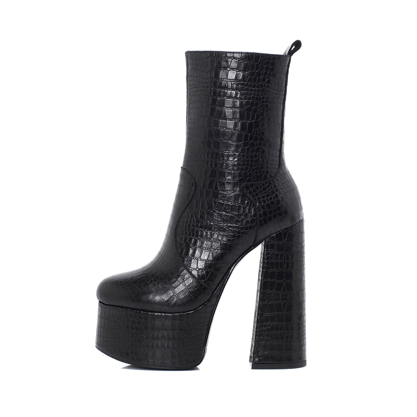 Nine Seven Women's Handmade Genuine/Suede Leather Round Toe Supper High Chunky Heel Side Zip Up Stylish Black Calf High Boots with Platform