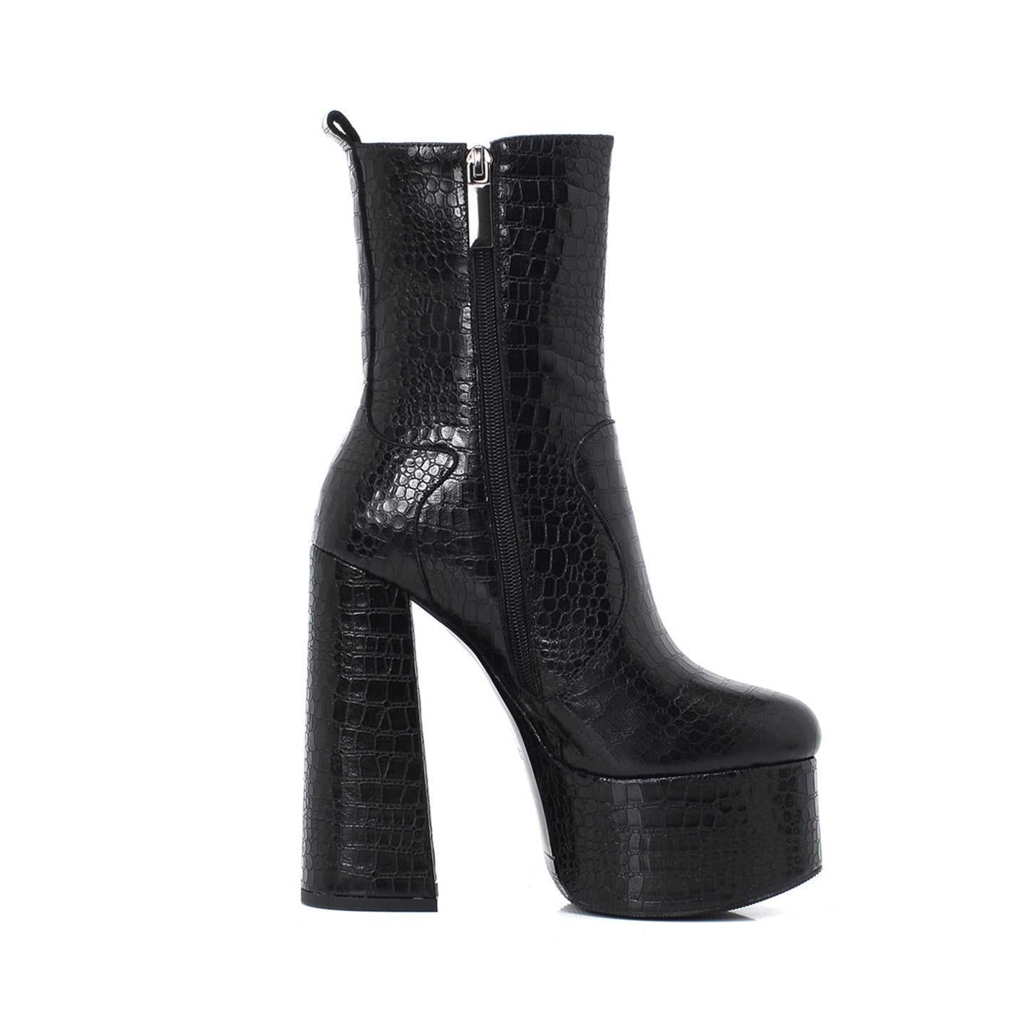 Nine Seven Women's Handmade Genuine/Suede Leather Round Toe Supper High Chunky Heel Side Zip Up Stylish Black Calf High Boots with Platform