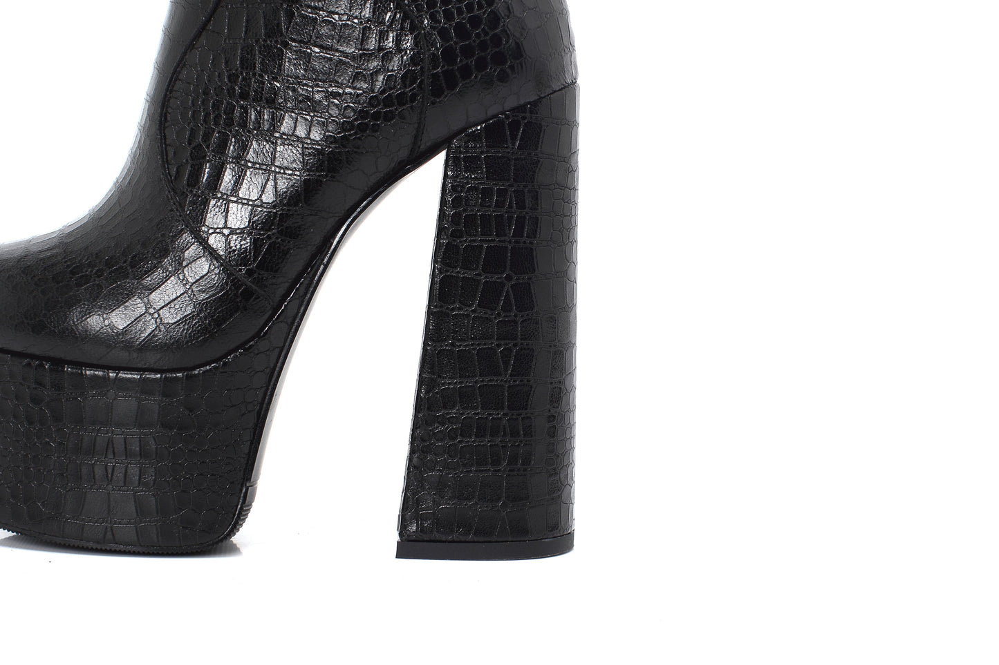 Nine Seven Women's Handmade Genuine/Suede Leather Round Toe Supper High Chunky Heel Side Zip Up Stylish Black Calf High Boots with Platform