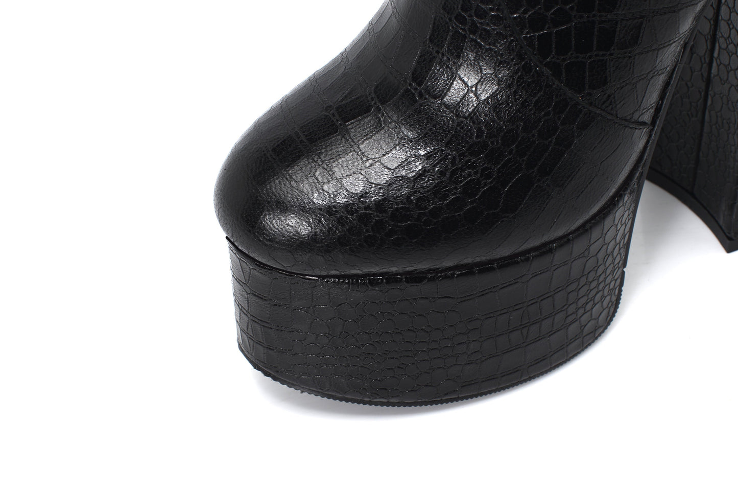 Nine Seven Women's Handmade Genuine/Suede Leather Round Toe Supper High Chunky Heel Side Zip Up Stylish Black Calf High Boots with Platform