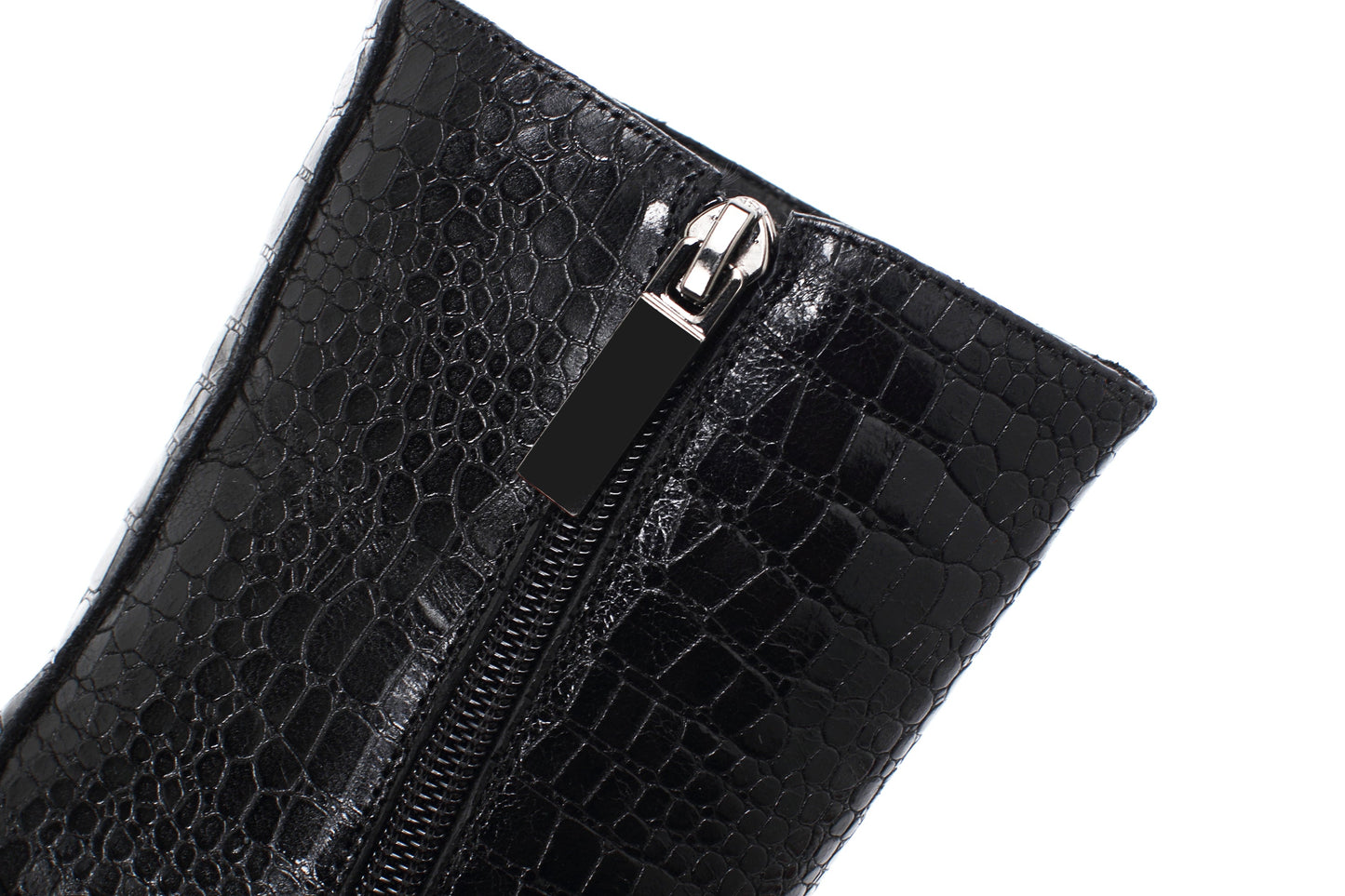 Nine Seven Women's Handmade Genuine/Suede Leather Round Toe Supper High Chunky Heel Side Zip Up Stylish Black Calf High Boots with Platform