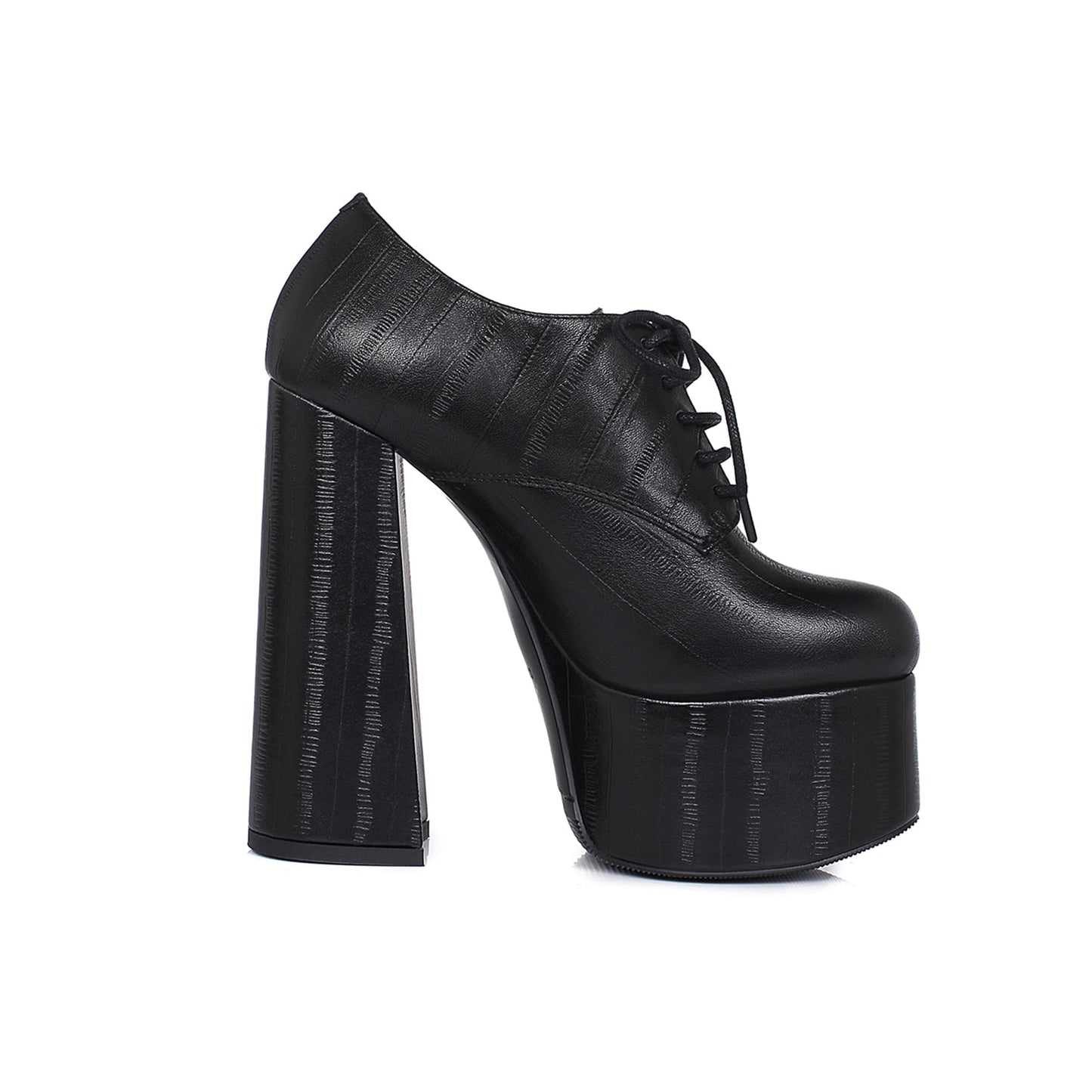 Nine Seven Women's Leather Handmade Pointed Toe Supper High Chunky Heel Lace Up Pump Shoes