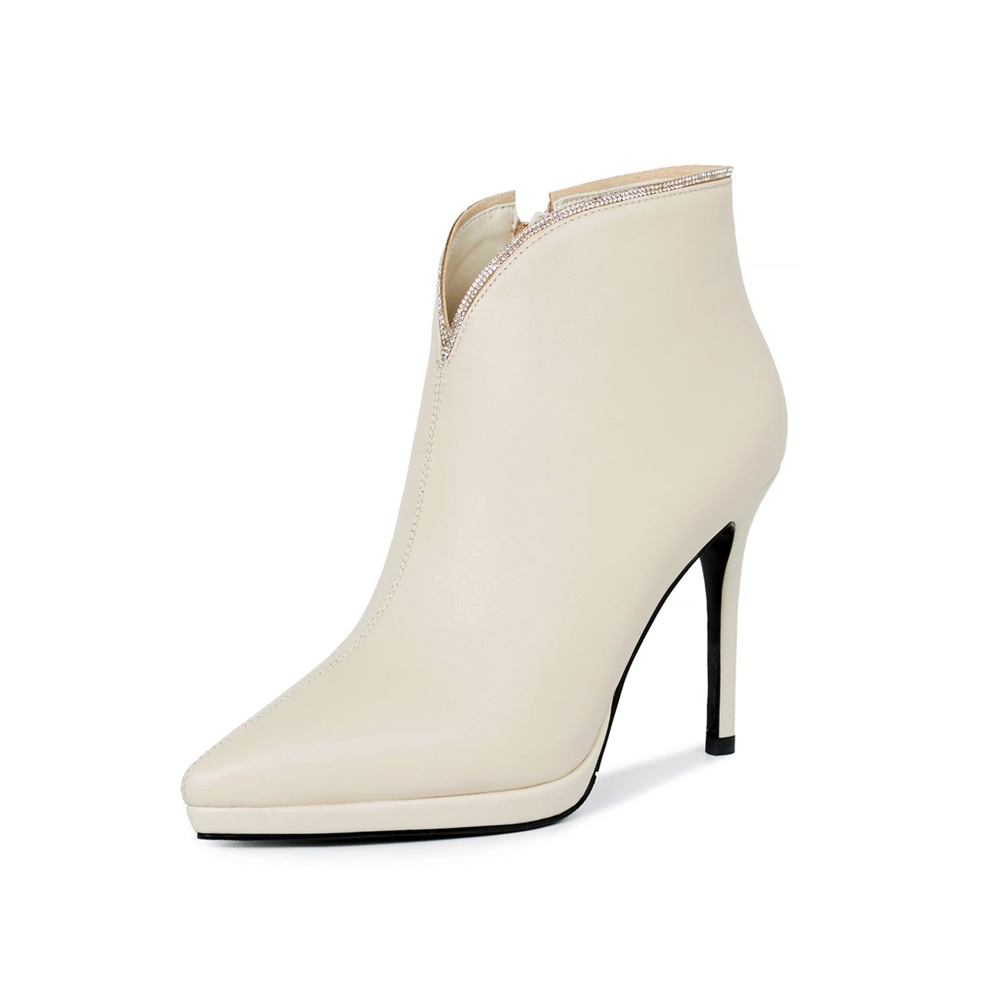 Nine Seven Women's Handmade Leather Stiletto high Heel Zip Up Clear Pointed Toe Platform V-Shaped Ankle Boots