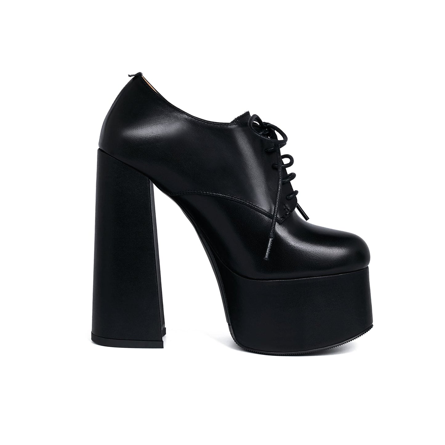 Nine Seven Women's Leather Handmade Pointed Toe Supper High Chunky Heel Lace Up Pump Shoes